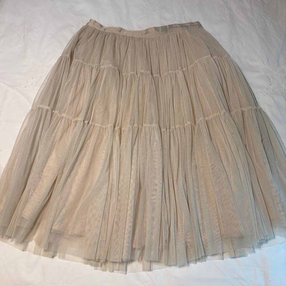 ASOS Tan Midi A-Line Tiered Skirt